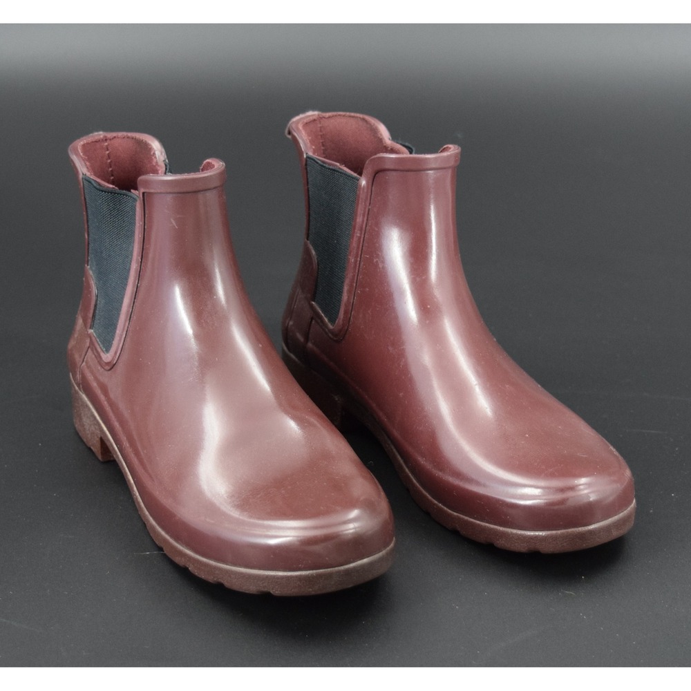 Hunter Chelsea Rain Boots Women Size 6 Burgundy Good Waterproof Rubber Ankle